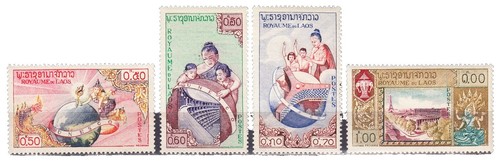 LAOページ Laos, Scott 223-225, C84, Ornamental Panels, Inscriptions, 1971