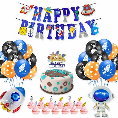 Birthday Party Decoration Space Theme Banner Astronaut Rocket Foil Balloon Set