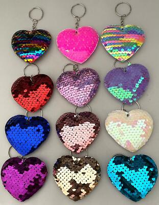 PUFF SPONGE HEART KEY CHAIN SEQUINS SELECT COLOR FREE USA SHIPPING