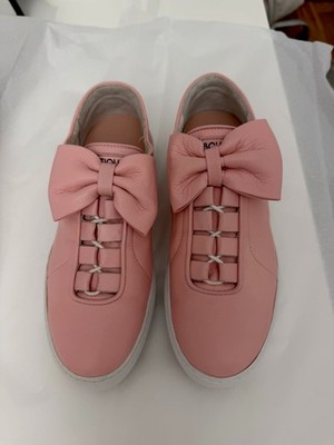 Boutique Moschino Pink Leather Comfort Sneakers Women Bow Accent Lace Up