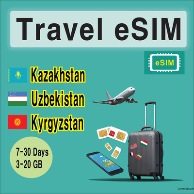 [eSIM] Kazakhstan, Kyrgyzstan, Uzbekistan Travel SIM Card, 7-30 Days, 3-20GB
