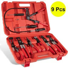 Flexible Automotive Hose Clamp Clip Plier Tool Set Swivel Jaw Flat Angled Band