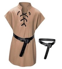 Kids Medieval Viking Tunic Pirate Renaissance Retro Costume Shirt 3-4T Khaki