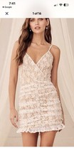 NWT  Lulus Frilled To Be Here White Lace Ruched Mini Dress Maxi Size M 