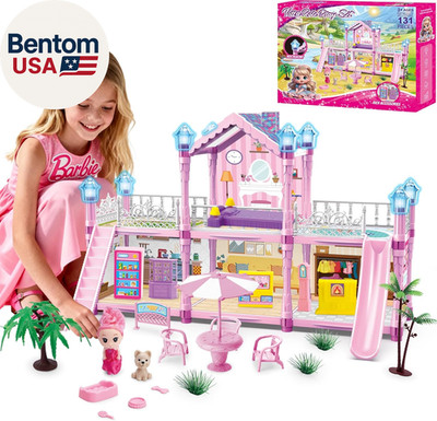 Doll House for Girl with 1 Princess, 2 Floors -4 Rooms, 131 Accessories Includes