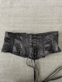 Lavish Underbust Corset Bustier Womens XL Black Satin Cinch Hook Lace Up Pin Up