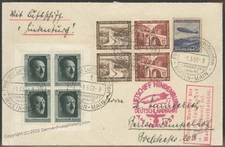 Germany 1936 Hindenburg Zeppelin Deutschlandfahrt Mi63 Cover Sieger Estat 114045