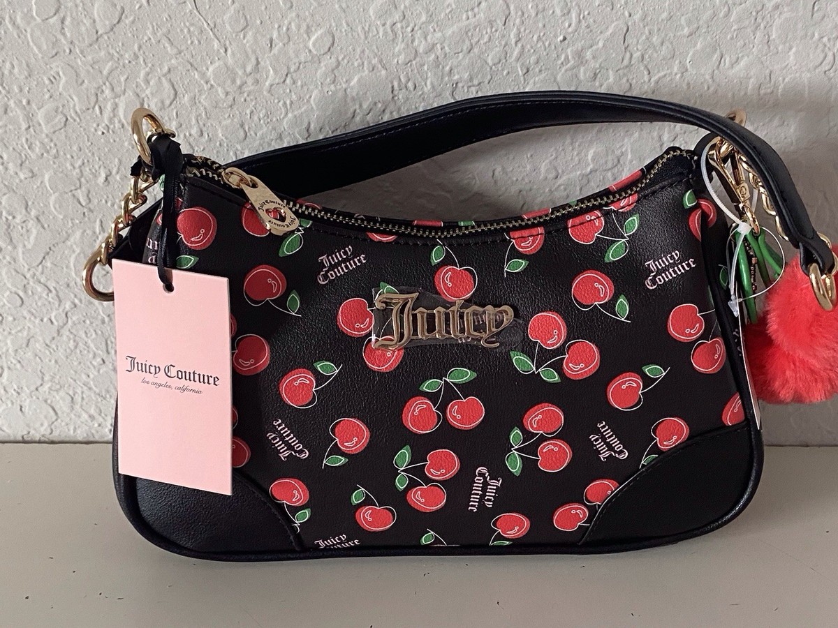 Juicy Couture Cherry Girl Shoulder Bag Black Red Cherries W/Bag