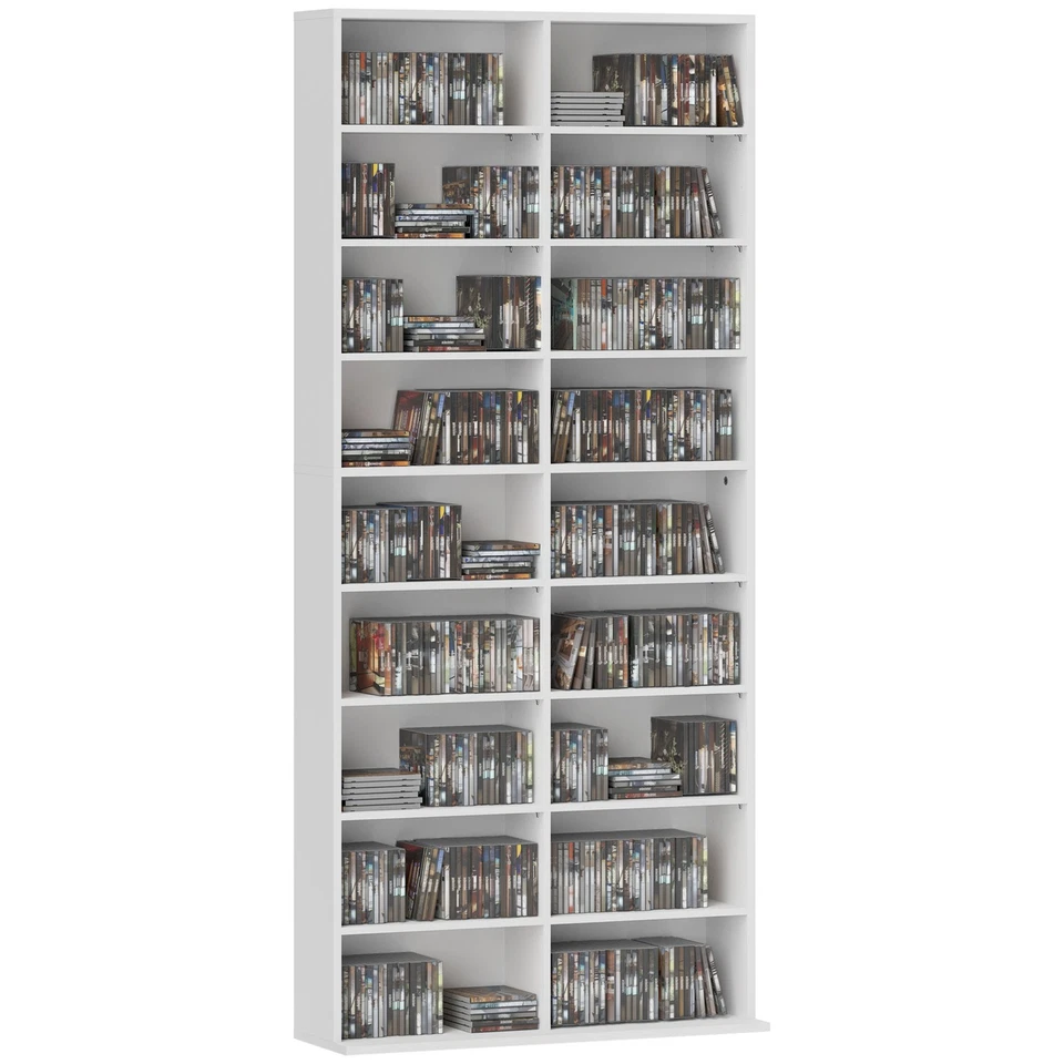 HOMCOM 640 CD Storage Unit 360 DVD Storage Tower w/ 18 Compartments White