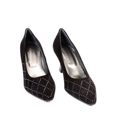 ou Vernissage 73940 Black Suede Leather Pointy Heel Pumps 38 / US 8