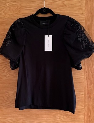 SIMONE ROCHA SEQUIN TULLE PUFF SLEEVE A-LINE T-SHIRT TOP SIZE S  NEW