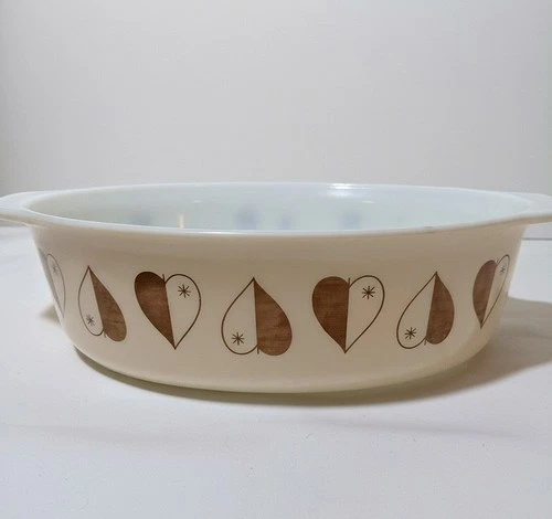 Vintage Pyrex 045 Golden Hearts 2.5 Qt Oval Casserole Dish MCM Atomic USA
