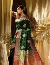 Embroidered Banarasi Satin Saree Multicolor