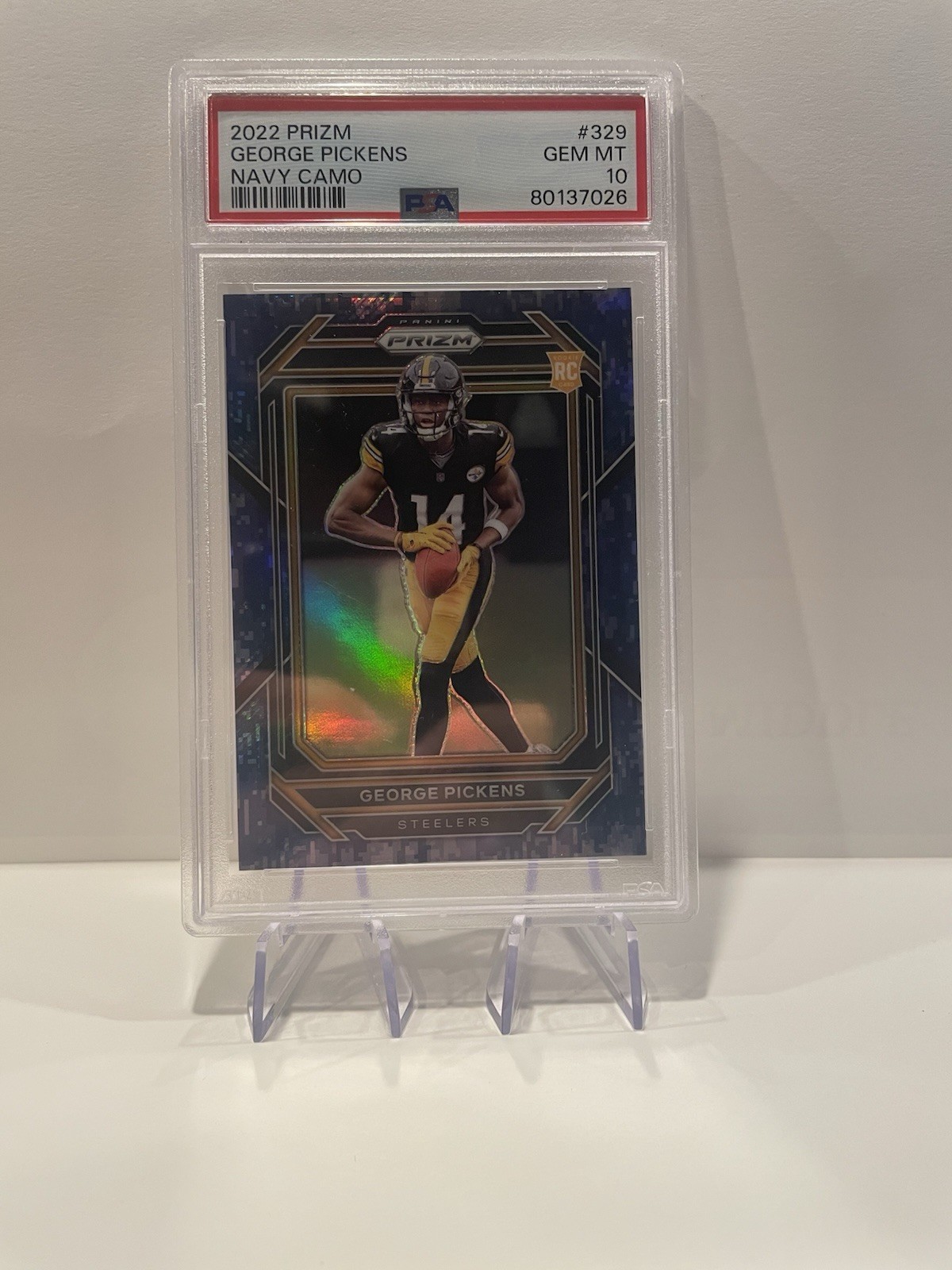 2022 Panini Prizm - Rookie George Pickens #329 Navy Camo Prizm /25 (RC) PSA 10