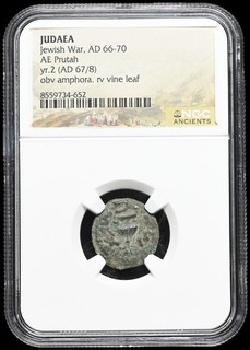 GIUDEA. Guerra ebraica 66 70 d.C. Æ Prutah anno 2 anfora / vite certificato NGC