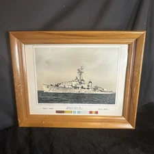 Vintage USS Samuel Moore DD-747 Framed Print US Navy with tours battle ribbons