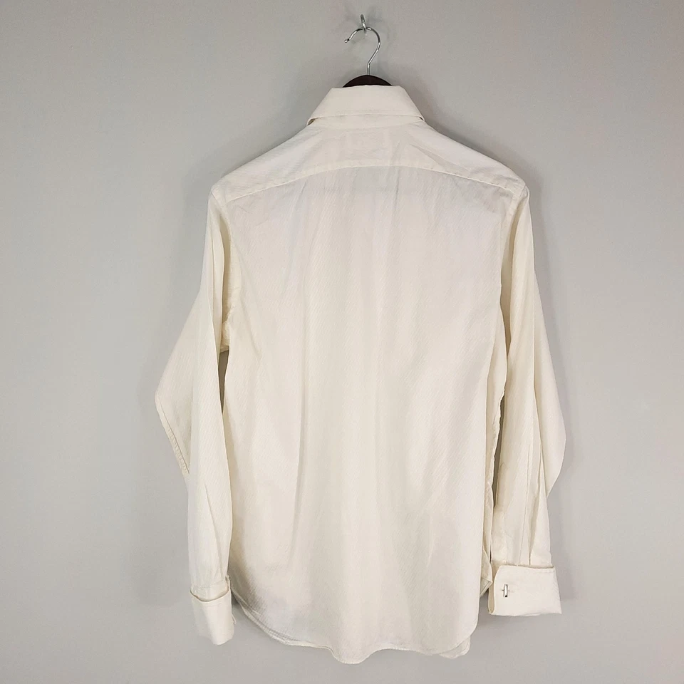 Countess Mara Shirt Mens 15.5 33 White French Cuff Dress Long Sleeve Herringbone - Image 3 of 4