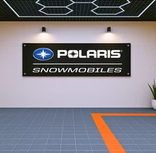 Polaris Snowmobiles Flag Banner 71x24" – Garage or Cabin Wall Decor