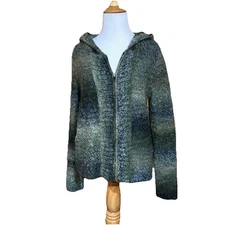 PRANA Wool Blend Full Zip Multi Green Cardigan Sweater Size Large 