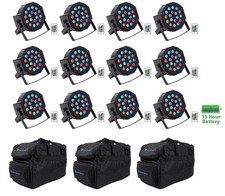 12 Rockville BATTERY PAR 50 Rechargeable LED DMX DJ Wash Up-Lights Remotes Bags