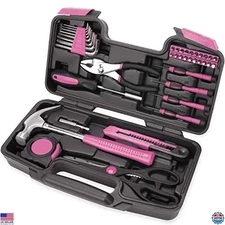 Chic 40-Piece Pink Tool Kit for Women & Girls - Essential Home & Office Tools