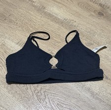 Aerie Black Textured Bralette Swim Top Cutout Detail Size M
