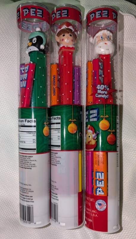 PEZ 3 Pack Holiday Christmas Candy TUBE Dispenser Santa Clause, Penguin, Elf,NEW