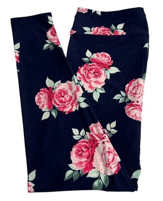 LuLaRoe Leggings TC Tall Curvy Rare Floral BLUE PINK Watercolor ROSE Stretchy