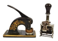 Vintage Cast Iron Desktop Hand Stamp Press Address Embossing Tool & Date Stamp