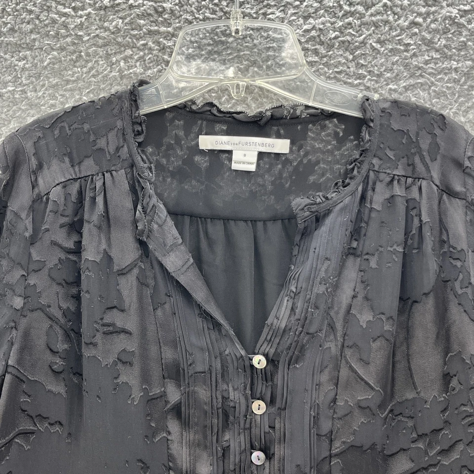 Blusa Diane Von Furstenberg para mujer 8 negra Annalise Top pura seda agotada gótica Foto 3 de 4