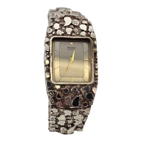 Vintage 925 Sterling Silver Nugget Watch With Non Working Seiko