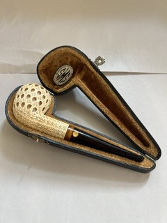 SMS Vintage Meerschaum Pipe W/ Case Lattice Carved