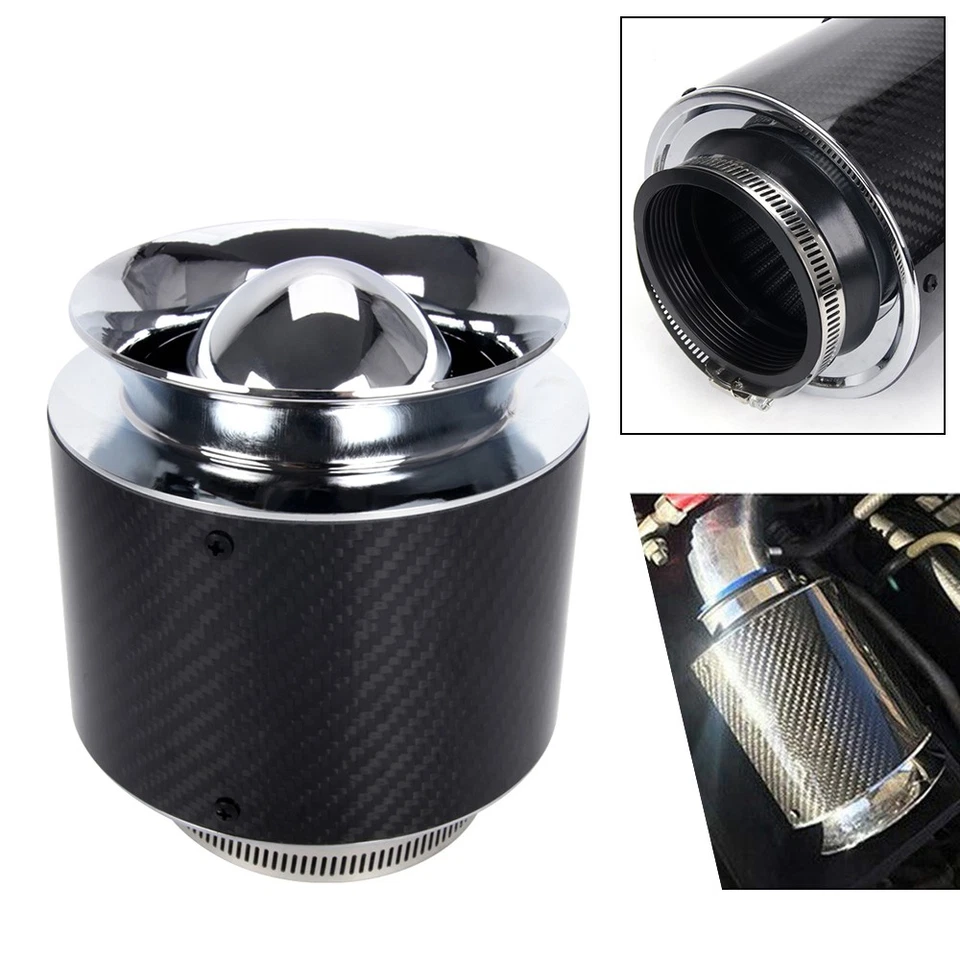 Filtro de aire de alto flujo de fibra de carbono de entrada universal de 3" para entrada de aire frío/entrada corta Ram Foto 2 de 4