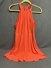Express Orange Solid Halter Sleeveless Pleated Keyhole Knee Dress 8 Zip