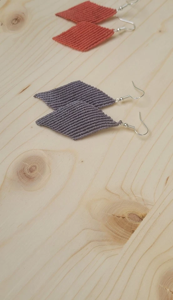 Hängende quadratische Ohrringe Handgemacht Makramee 13 FARBEN - Bild 2 von 4