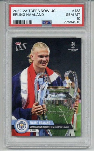 2022-23 TOPPS NOW UCL MOST GOALS IN THE 2022-23 UCL #123 ERLING HAALAND PSA 10