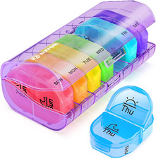 Weekly Pill Box 2x Daily AM PM - 7 Day Organizer for Vitamins and Medicine
