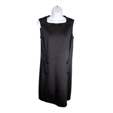 St. John Dress S Womens Black Knee Length Fitted Sleeveless Square Neck Solid