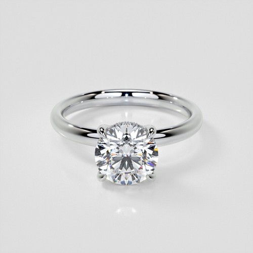 Laborgewachsener Diamant runder Schliff versteckter Heiligenschein eleganter Verlobungsring 14K Gold - Bild 9 von 10