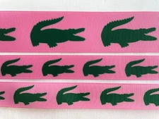 Alligator grosgrain ribbon 7/8" 1.5" Pink with Green Crocodile