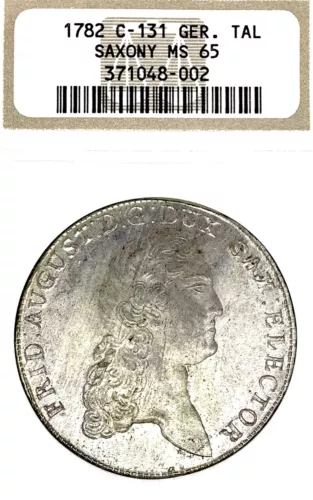 German States Saxony 1782 Taler Coin Thaler NGC MS 65 STG/STG UNC TOP POP RARE