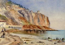 Menton Les Rochers Rouges Cote D?Azur France Painting c.1880 A. Grigg Original