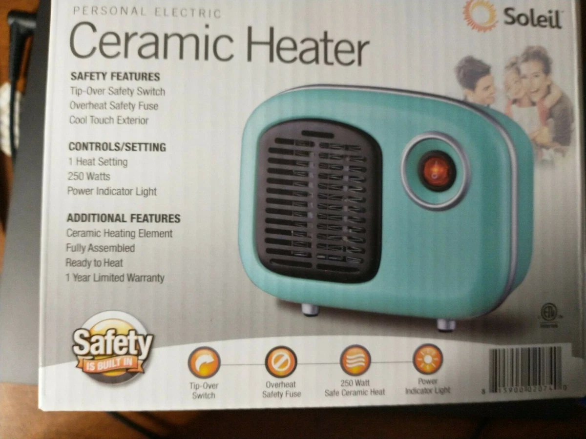 Soleil Electric Personal Ceramic Mini Space Heater 250W Indoor Aqua MH-08W  New | eBay