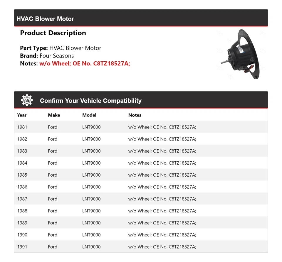 Motor soplador de climatización Ford LNT9000 1981-1991 4 estaciones 1982 1983 1984 1985 1986 Foto 2 de 4