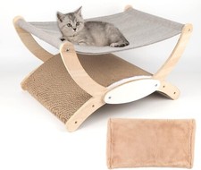 Banhey Wooden Frame Cat Hammock Bed with Scratching Board Spare Plush Blanket