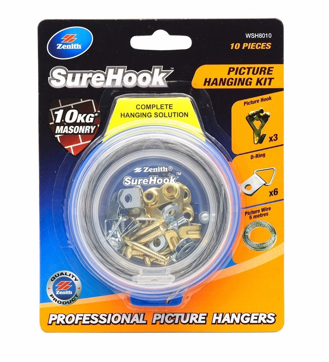 Zenith Sure Hook 10-PC MASONRY PICTURE HANGING KIT Hook D- Ring