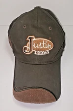 JUSTIN BOOTS M & F Western Products Brown/Green Hat Cap Adjustable**FLAW