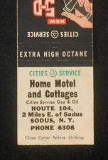 1950s Cities Service 5-D Gas Home Motel and Cottages Phone 6306 Rt. 104 Sodus NY