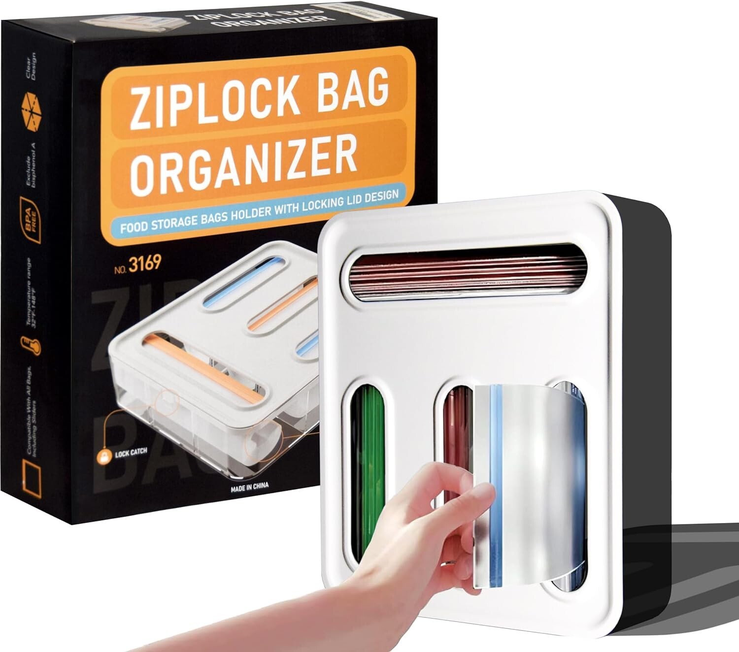 Multi-Purpose Wall-Mounted or Tabletop Plastic Ziploc Bag Organizer