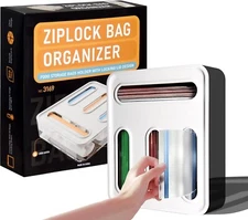 Multi-Purpose Wall-Mounted or Tabletop Plastic Ziploc Bag Organizer